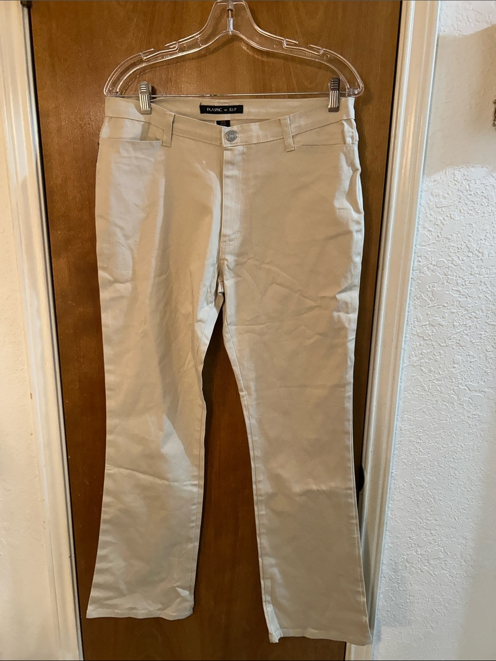 Women's Tan stretch capris. 3X. Like new. Plastic by Gly. Y2K!